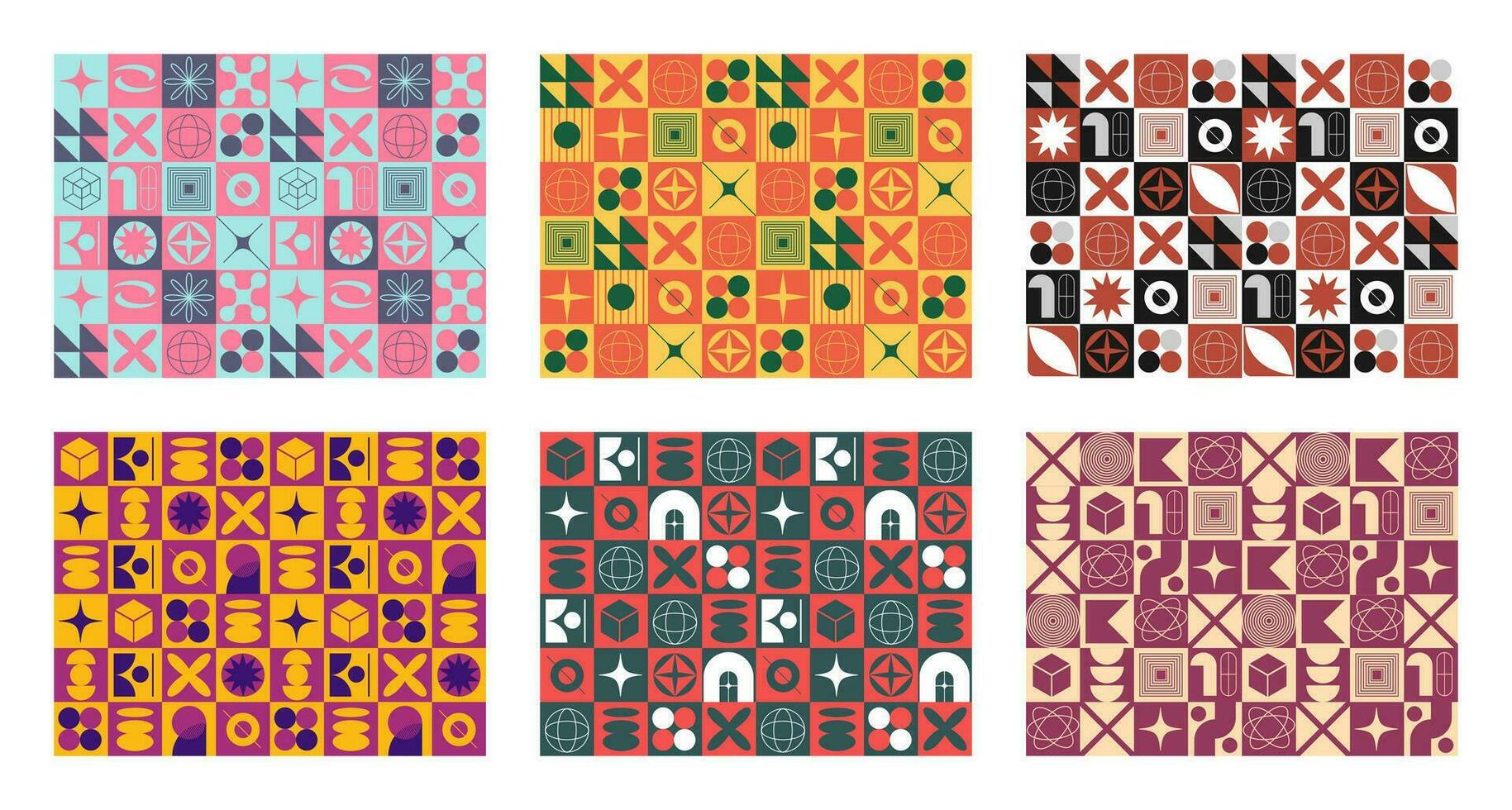 Set of Brutalist style geometric shapes pattern background vector