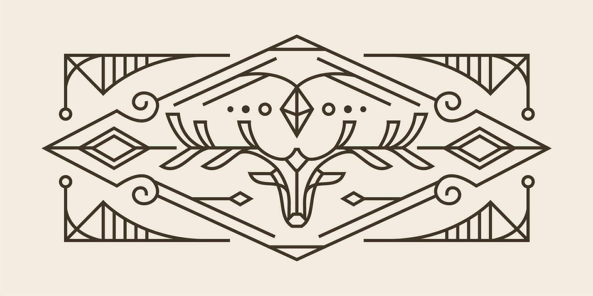 art deco sacred deer line design. vintage drawing of geometric deer head wall art design with detailed ornament Vector mystical illustration.