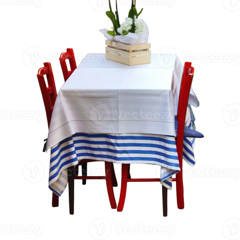 table set with tablecloth and chairs png