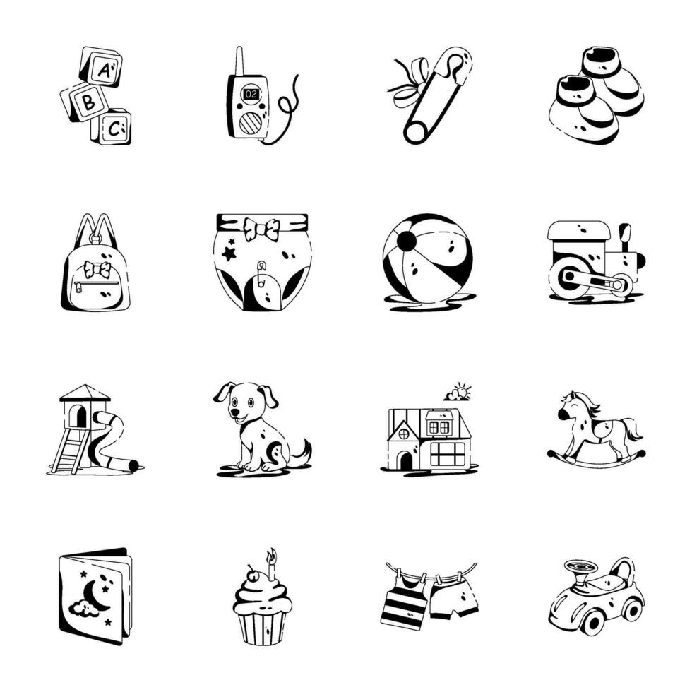 Modern Set of Baby Equipment Glyph Icons vector