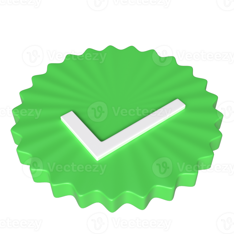 3D White Tick on Green Star Shape - Symbol of Achievement and Success png