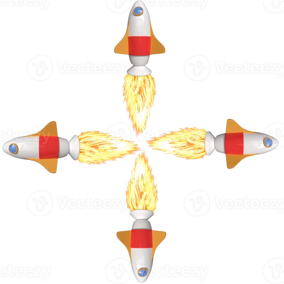 3d tecknad serie raket flygande - företag infographic för stigande Framgång png