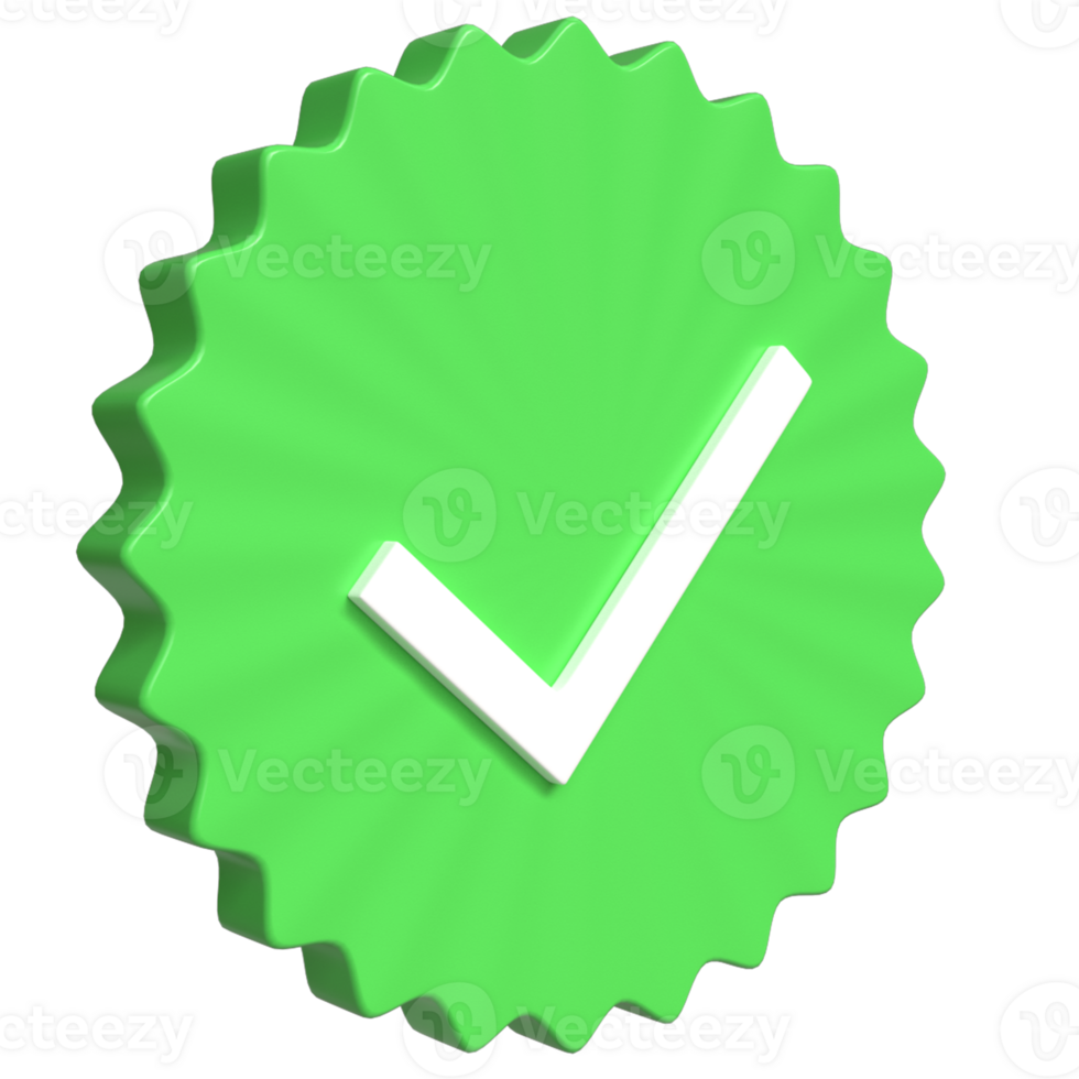 3D White Tick on Green Star Shape - Symbol of Achievement and Success png