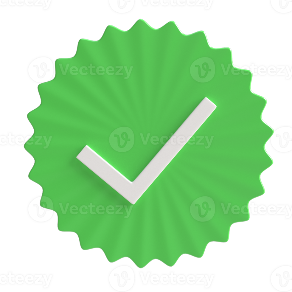3D White Tick on Green Star Shape - Symbol of Achievement and Success png