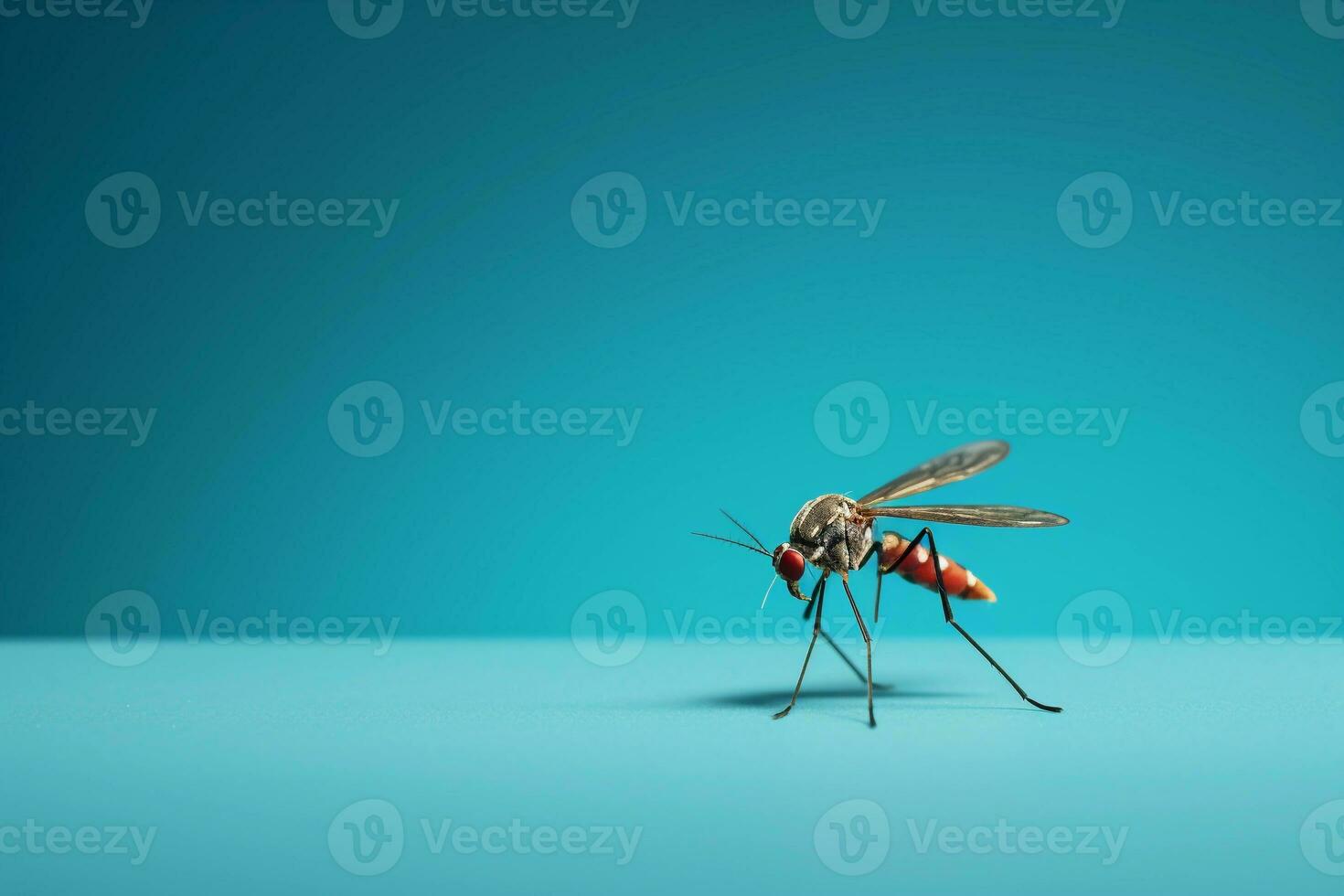 AI generated Mosquito on blue background with copy space, close up view. AI generated. photo