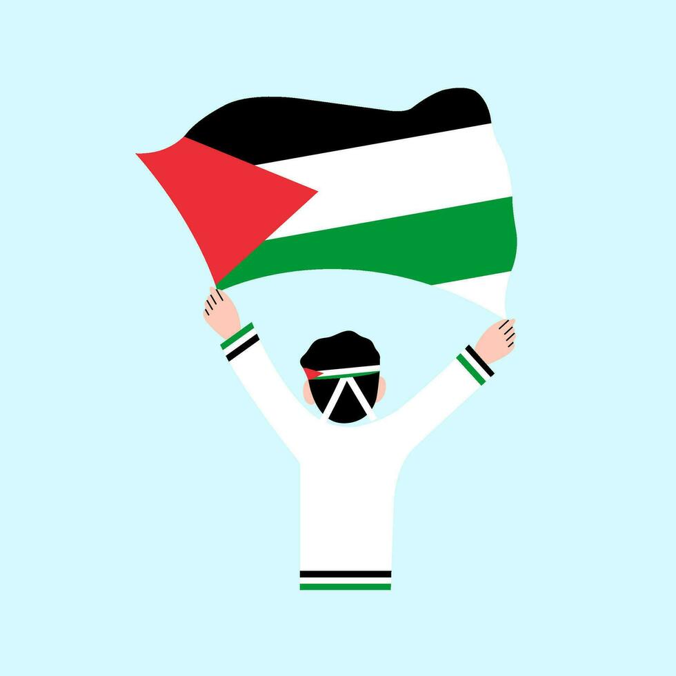 Man Holding Palestine Flag Illustration vector