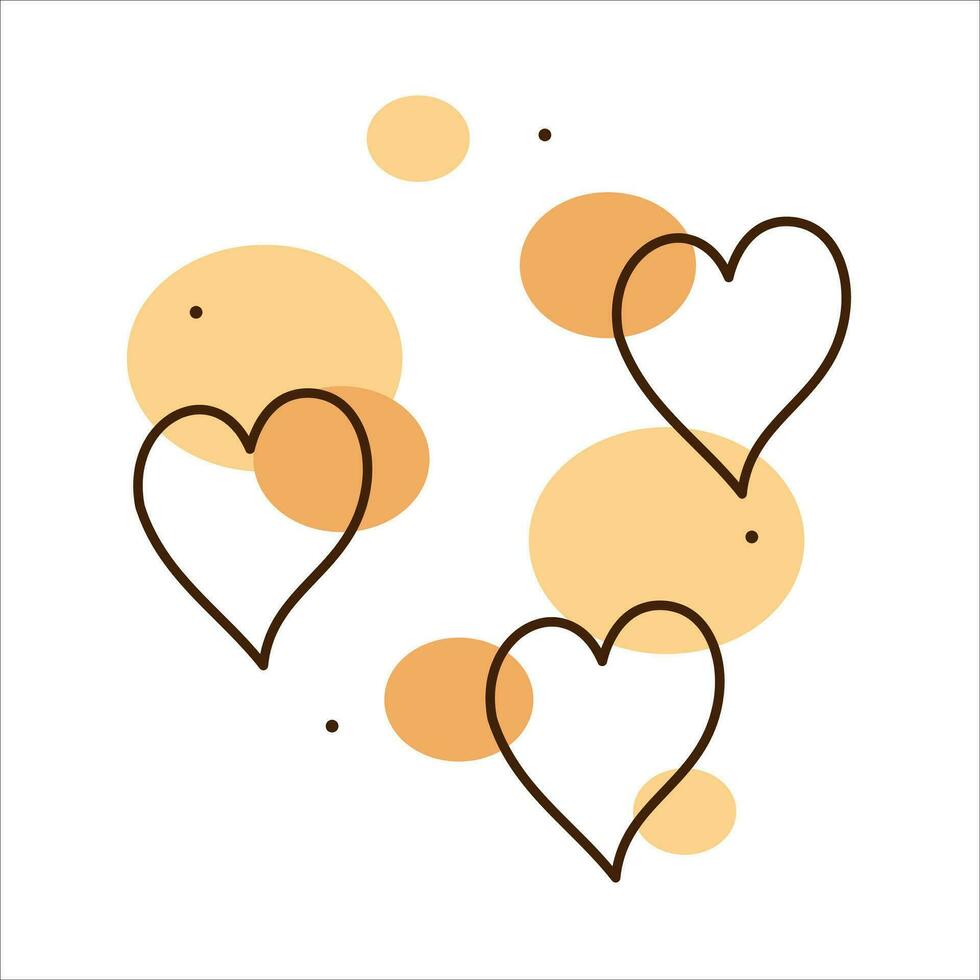 Abstract oval shapes with hearts in doodle style. Clipart colored vector illustration.