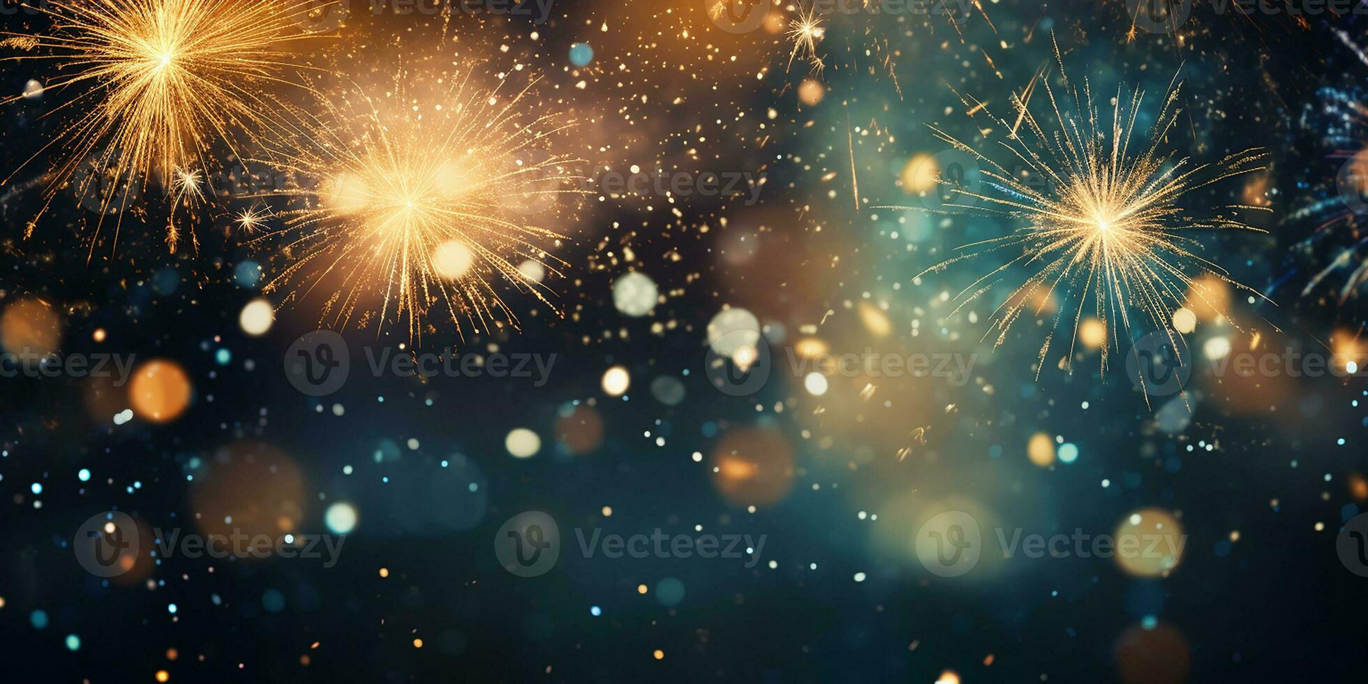 AI generated festive background with fireworks, sparkles, glow. for holiday, new year, christmas photo