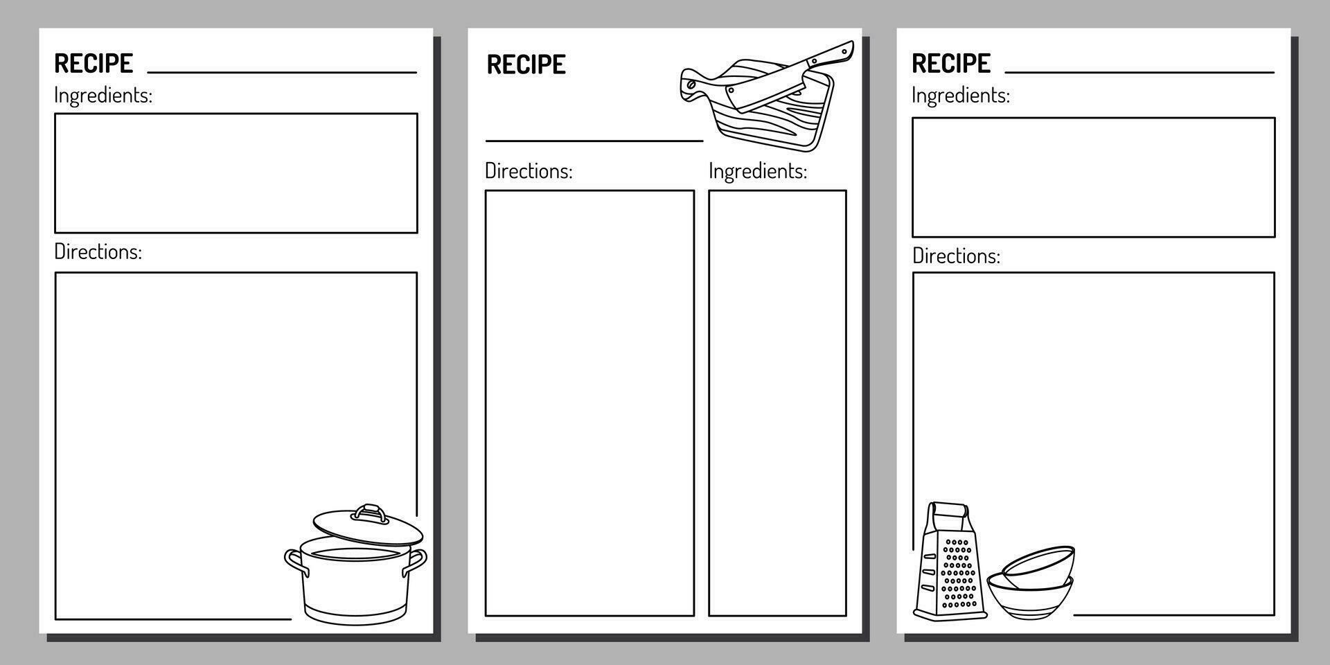 Vector notepad template with recipes. A minimalistic kitchen recipe