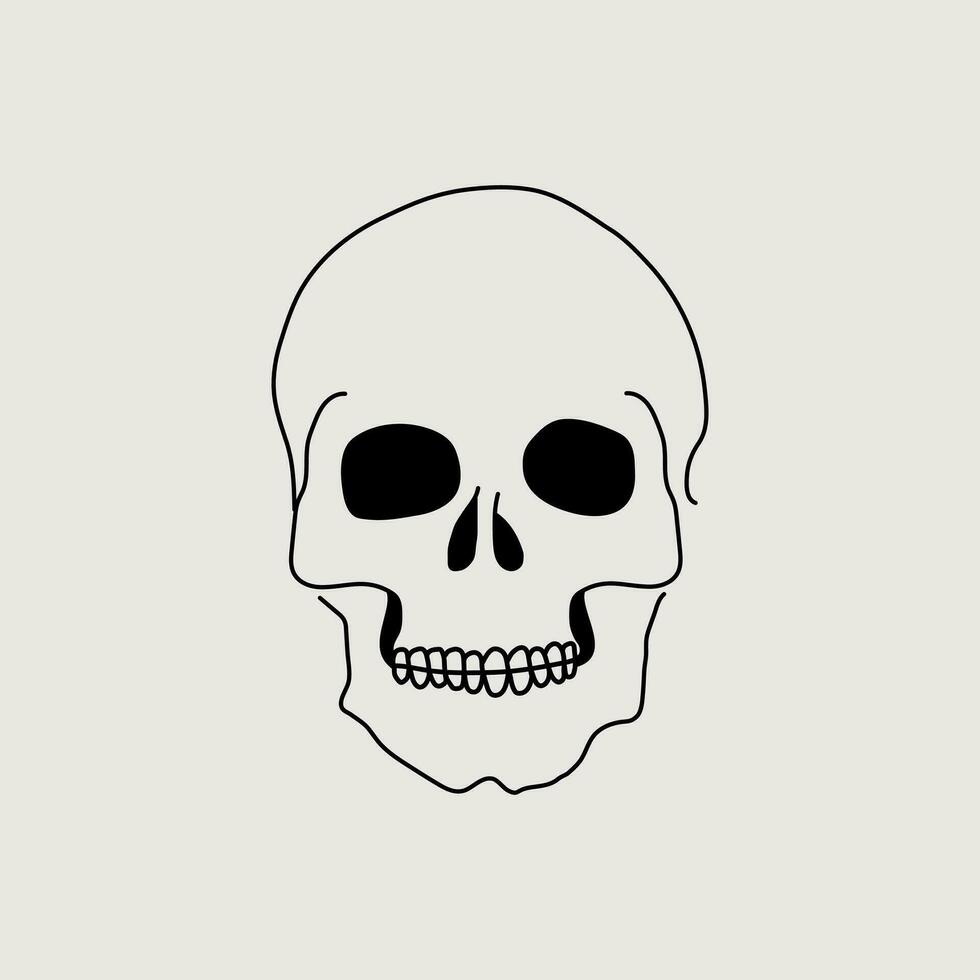 Black and white human skull with a lower jaw. vector