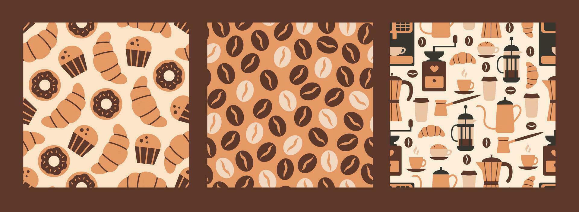 Food Seamless Patterns set with coffee vector