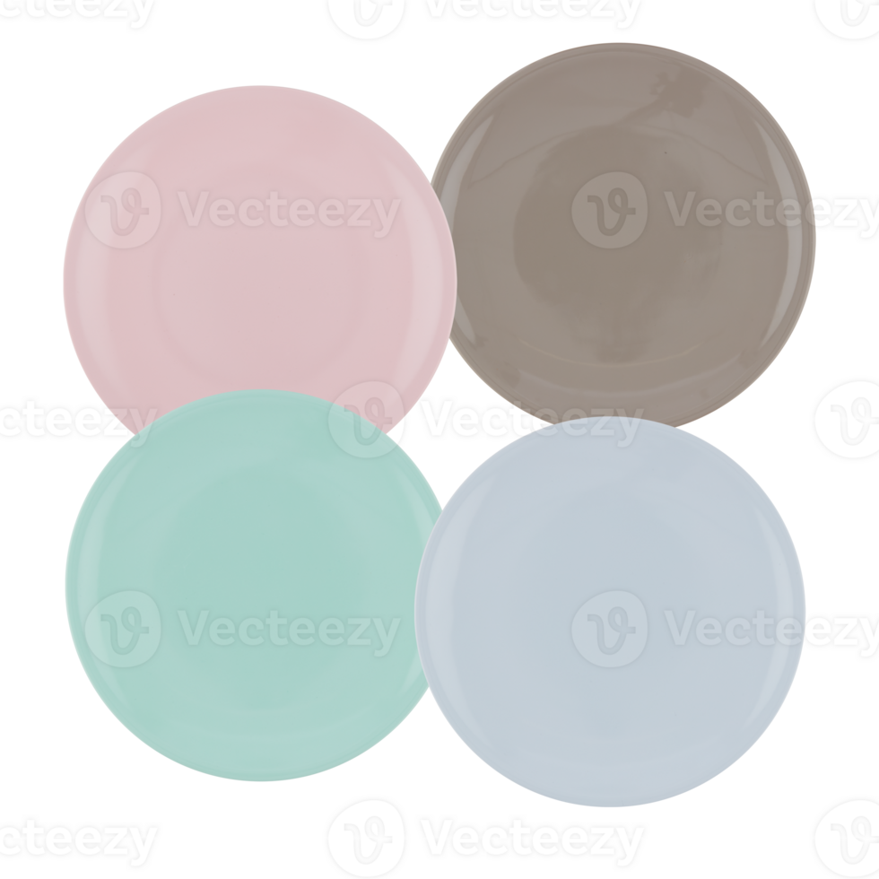 Paper plates, plastic, various colors cut out isolated transparent background png