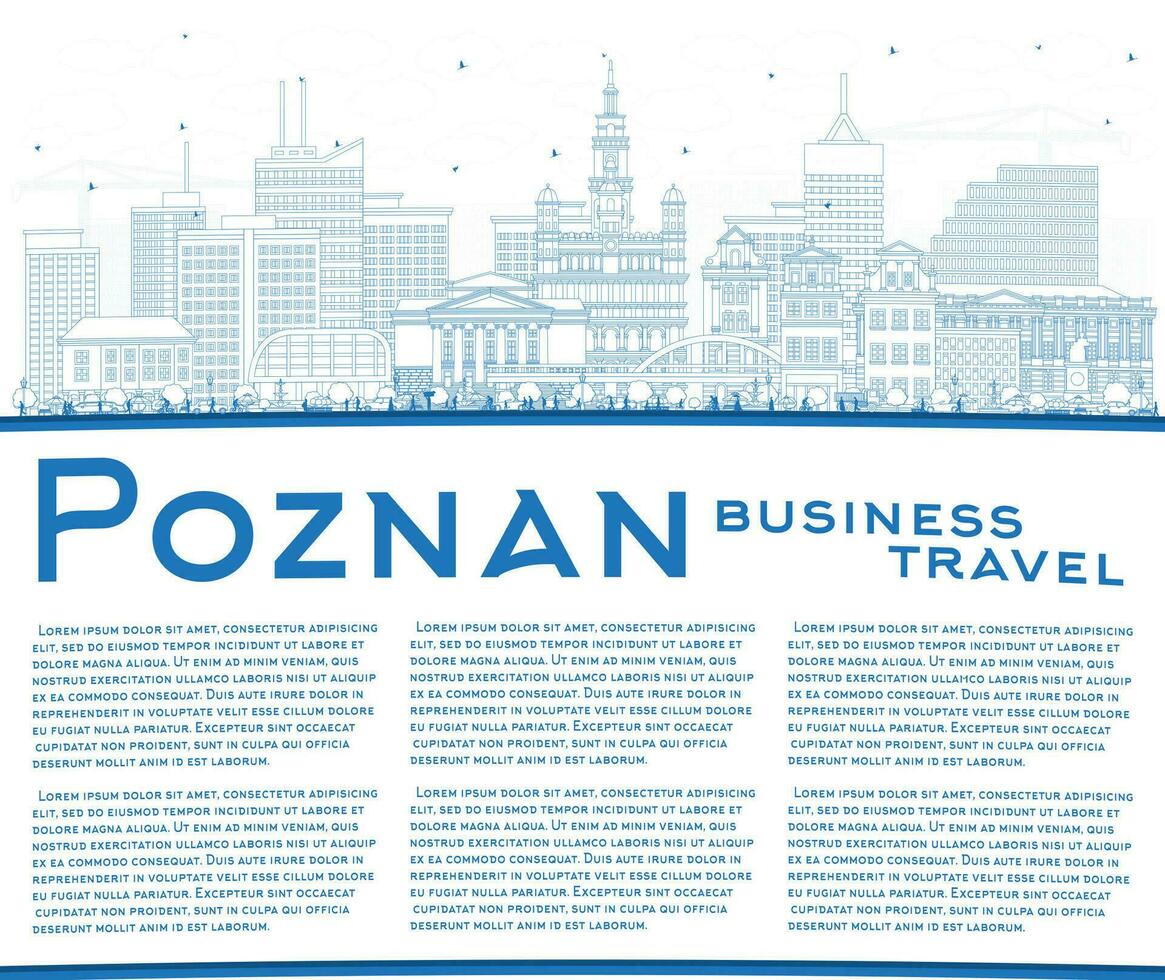 contorno Poznan Polonia ciudad horizonte con azul edificios y Copiar espacio. Poznan paisaje urbano con puntos de referencia negocio viaje y turismo concepto con histórico arquitectura. vector