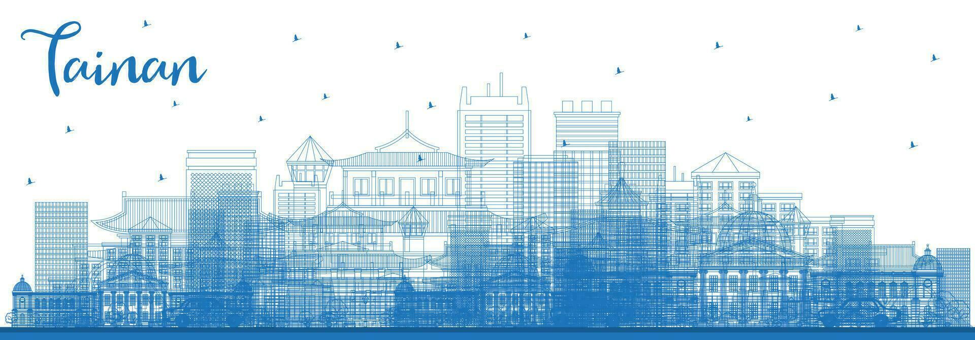 Outline Tainan Taiwan City Skyline with Blue Buildings. Business Travel and Tourism Concept with Historic Architecture. Tainan Cityscape with Landmarks. vector