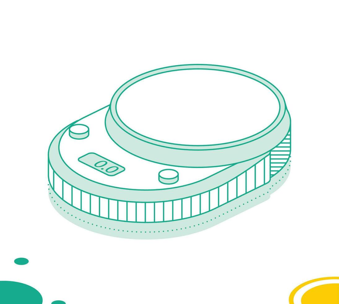 Digital domestic food scale with display. Isometric outline object isolated on white background. Icon for web. vector