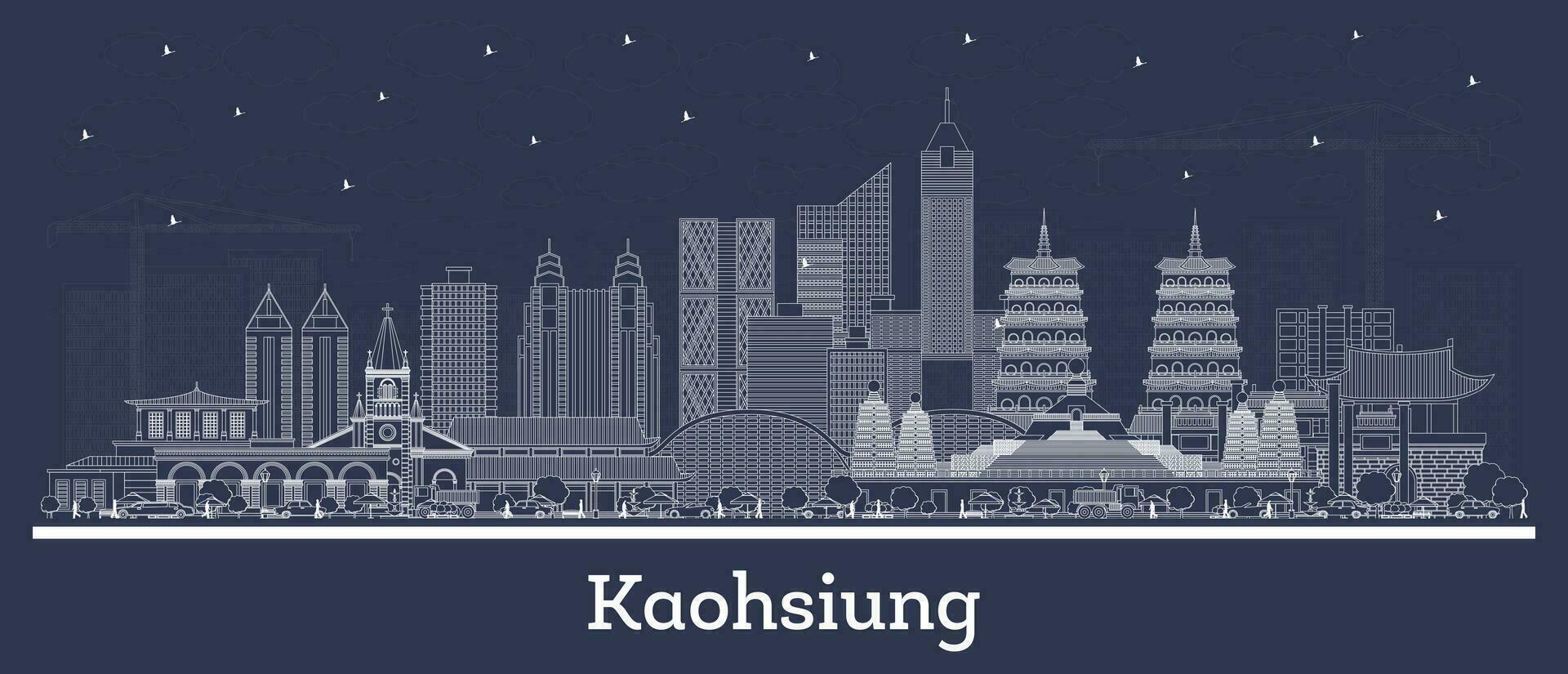 Outline Kaohsiung Taiwan city skyline with white buildings. Business travel and tourism concept with historic architecture. Kaohsiung cityscape with landmarks. vector