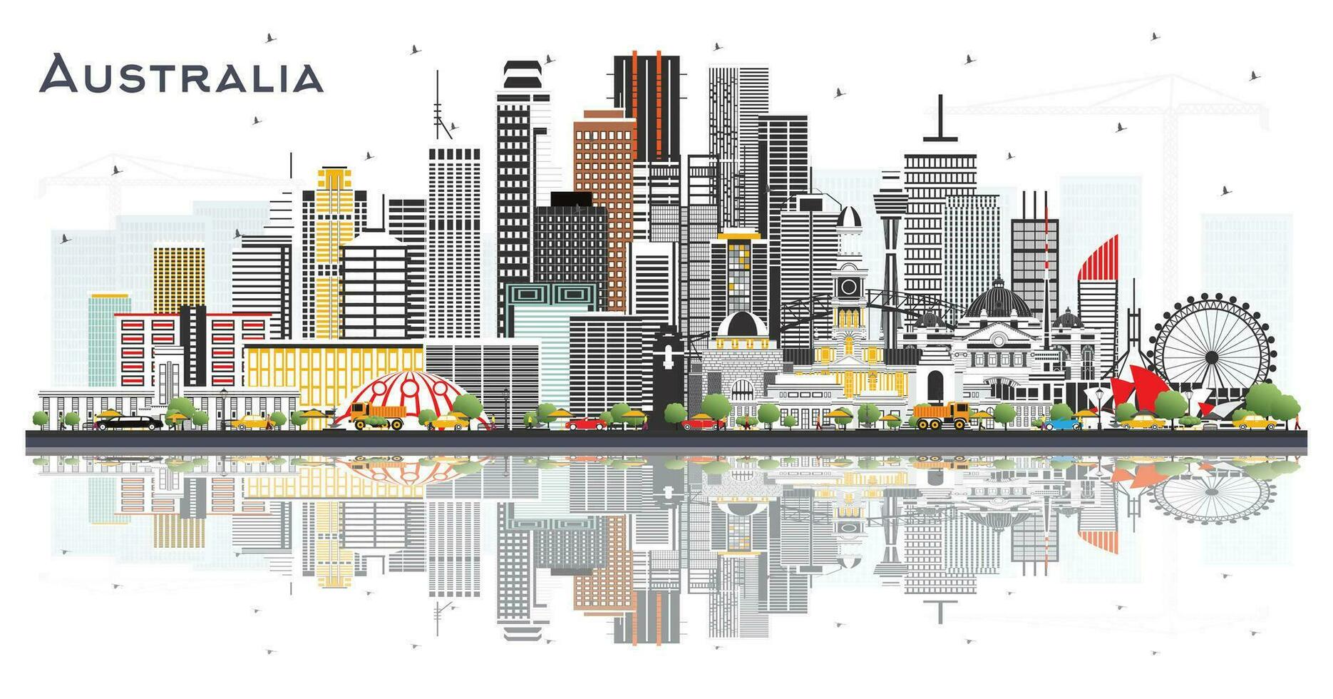 Australia City Skyline with Gray Buildings and reflections Isolated on White. Tourism Concept with Historic Architecture. Australia Cityscape with Landmarks. Sydney. Melbourne. vector