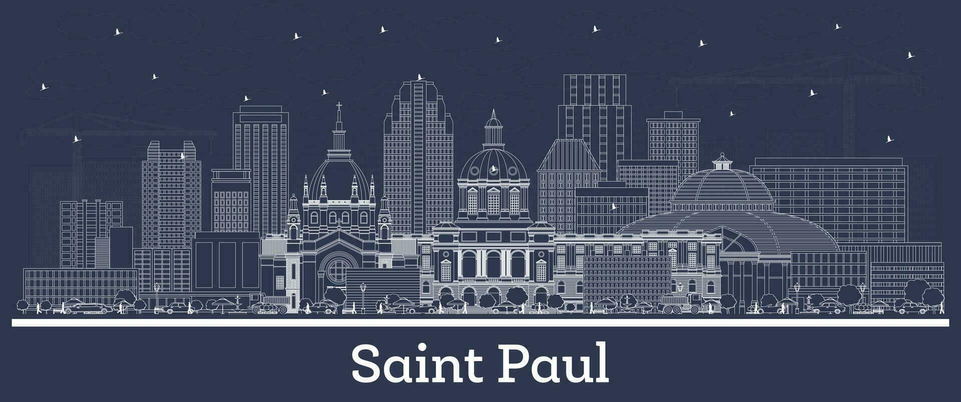 Outline Saint Paul Minnesota city skyline with white buildings. Business travel and tourism concept with historic architecture. Saint Pau cityscape with landmarks. vector