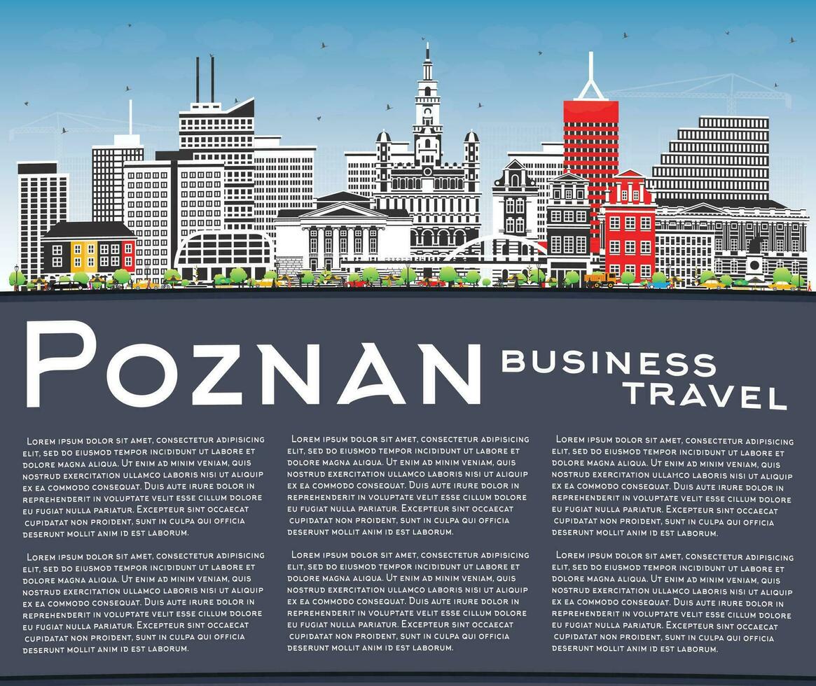 Poznan Poland City Skyline with Color Buildings, Blue Sky and copy space. Poznan Cityscape with Landmarks. Business Travel and Tourism Concept with Historic Architecture. vector