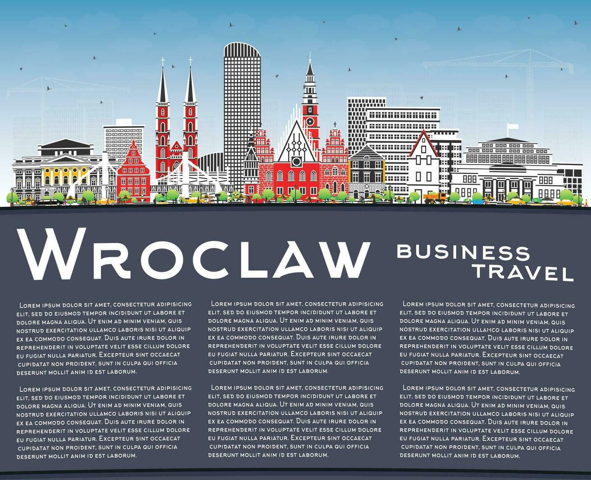 Wroclaw Poland City Skyline with Color Buildings, Blue Sky and copy space. Wroclaw Cityscape with Landmarks. Business Travel and Tourism Concept with Historic Architecture. vector