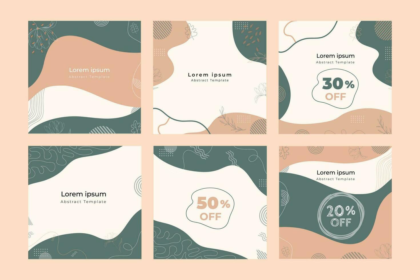 Abstract background social media post template square set card vector