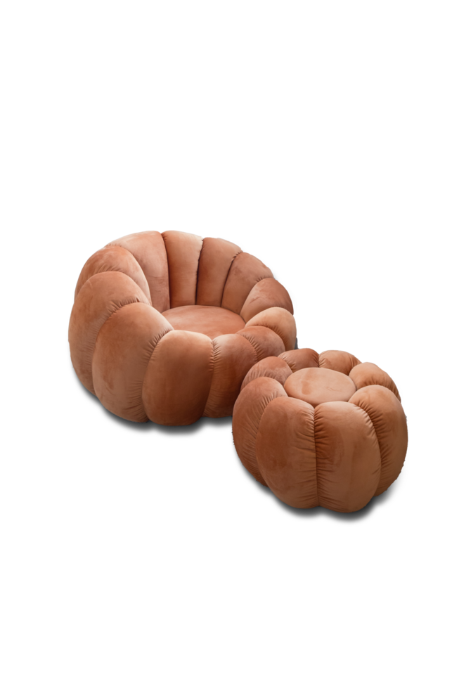 brown leather pumpkin stool furniture isolated on background for living room with clipping path.Bright pear-shaped soft chairs png