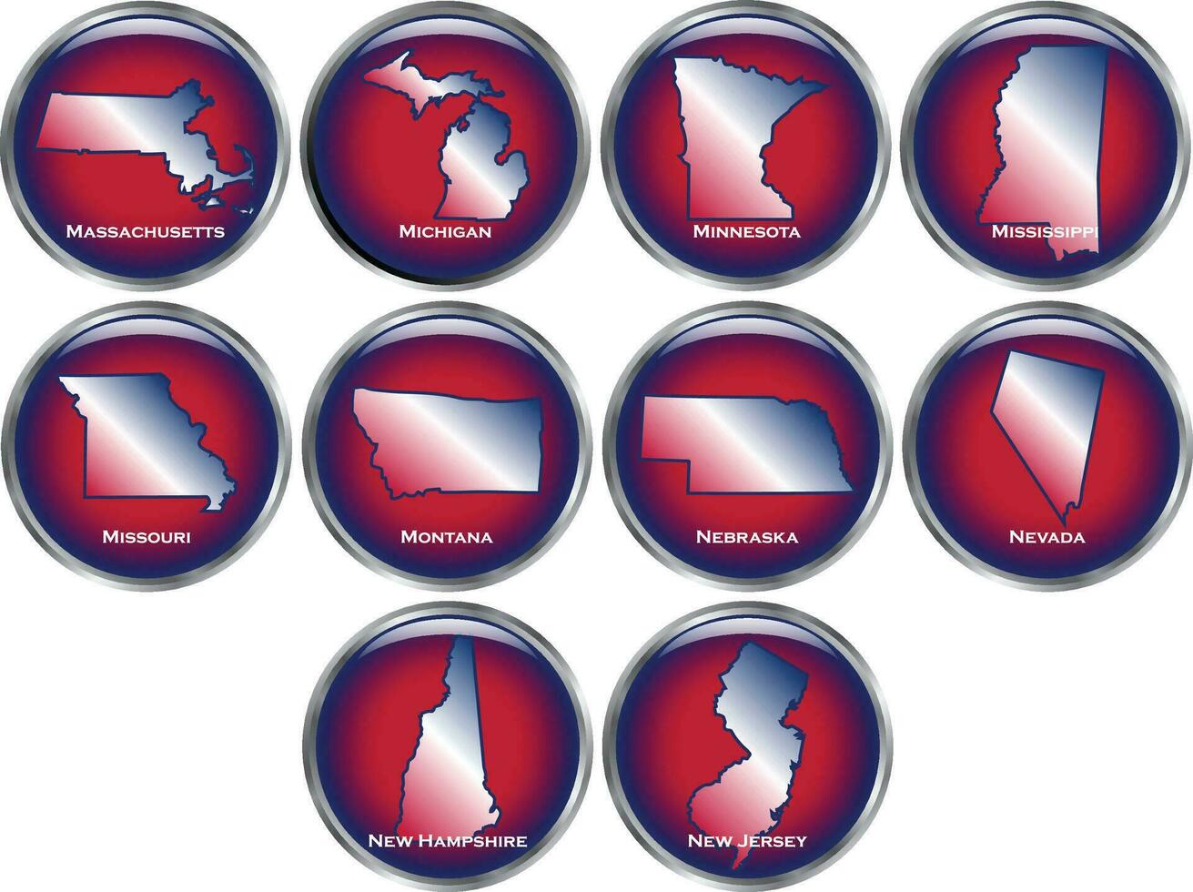 Set of 10 State Buttons Set 3 vector