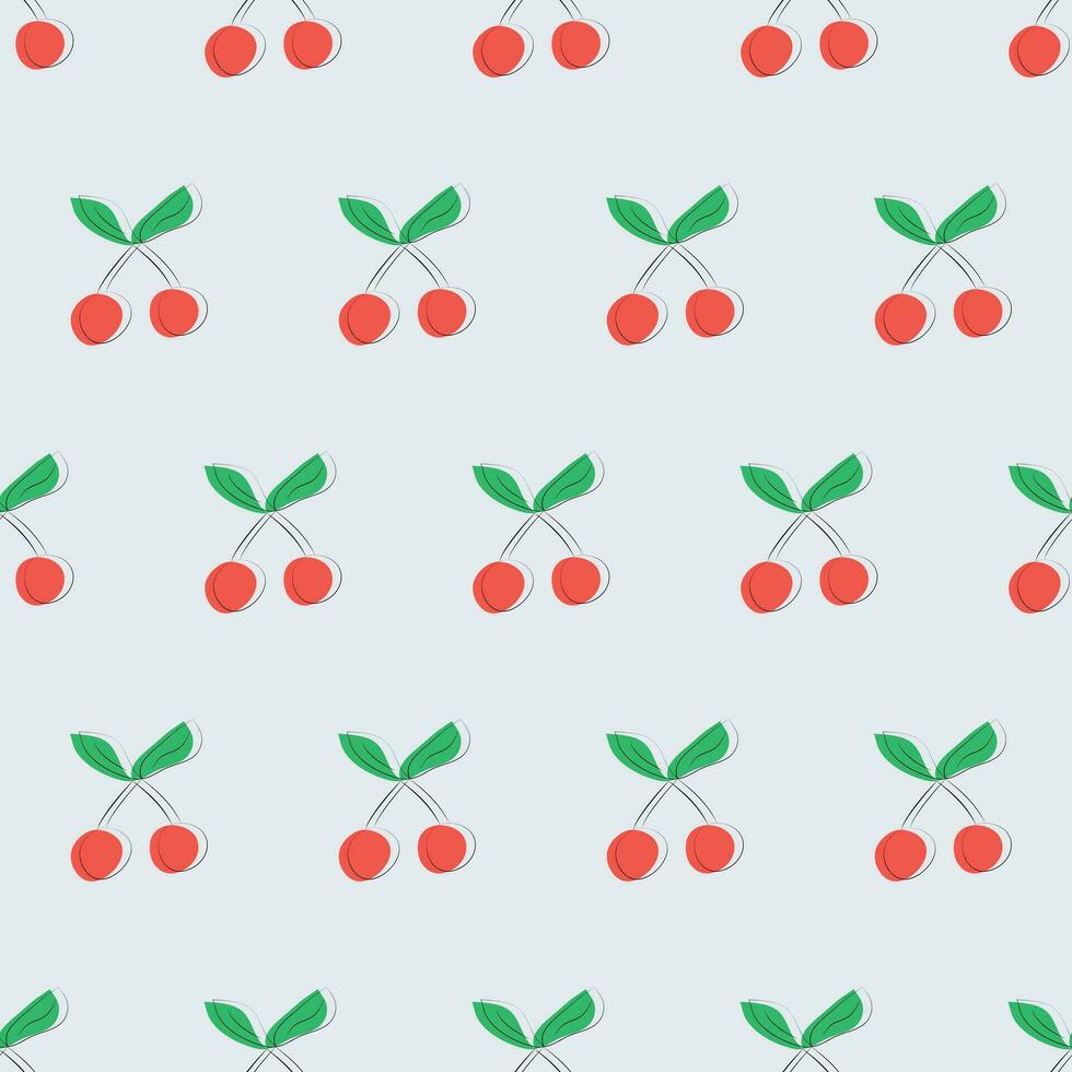 Seamless pattern with cherries on a grey background. Berry pattern. Doodle style vector
