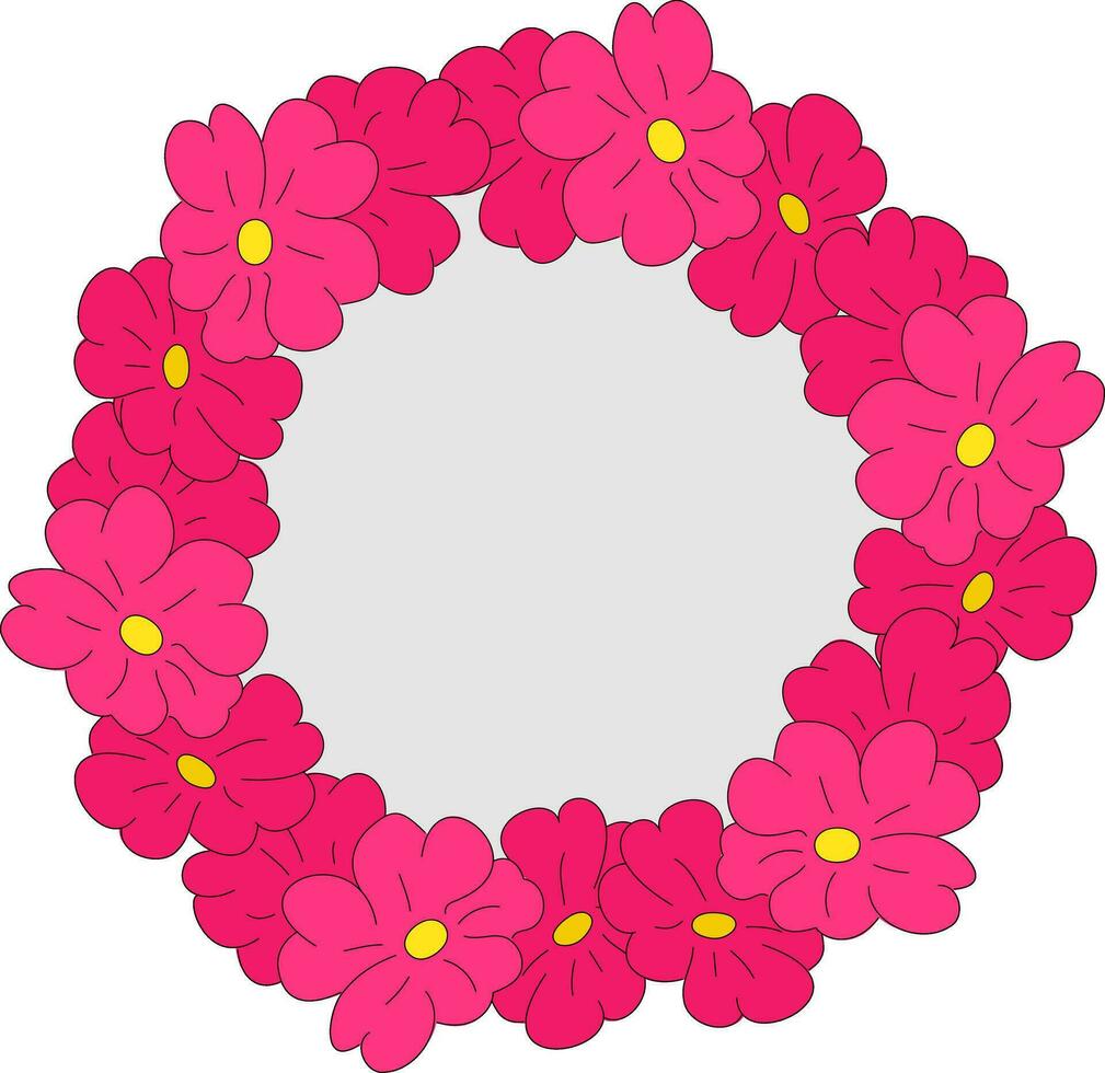 Isolated illustration of a wreath of pink flowers. Style doodle. Vector illustration