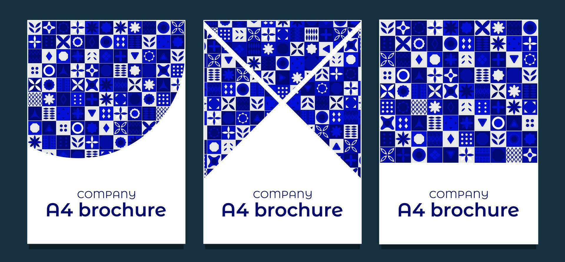 Collection of A4 document templates cover template with a geometric pattern in blue colors. Geometric ceramic tiles. Vector illustration