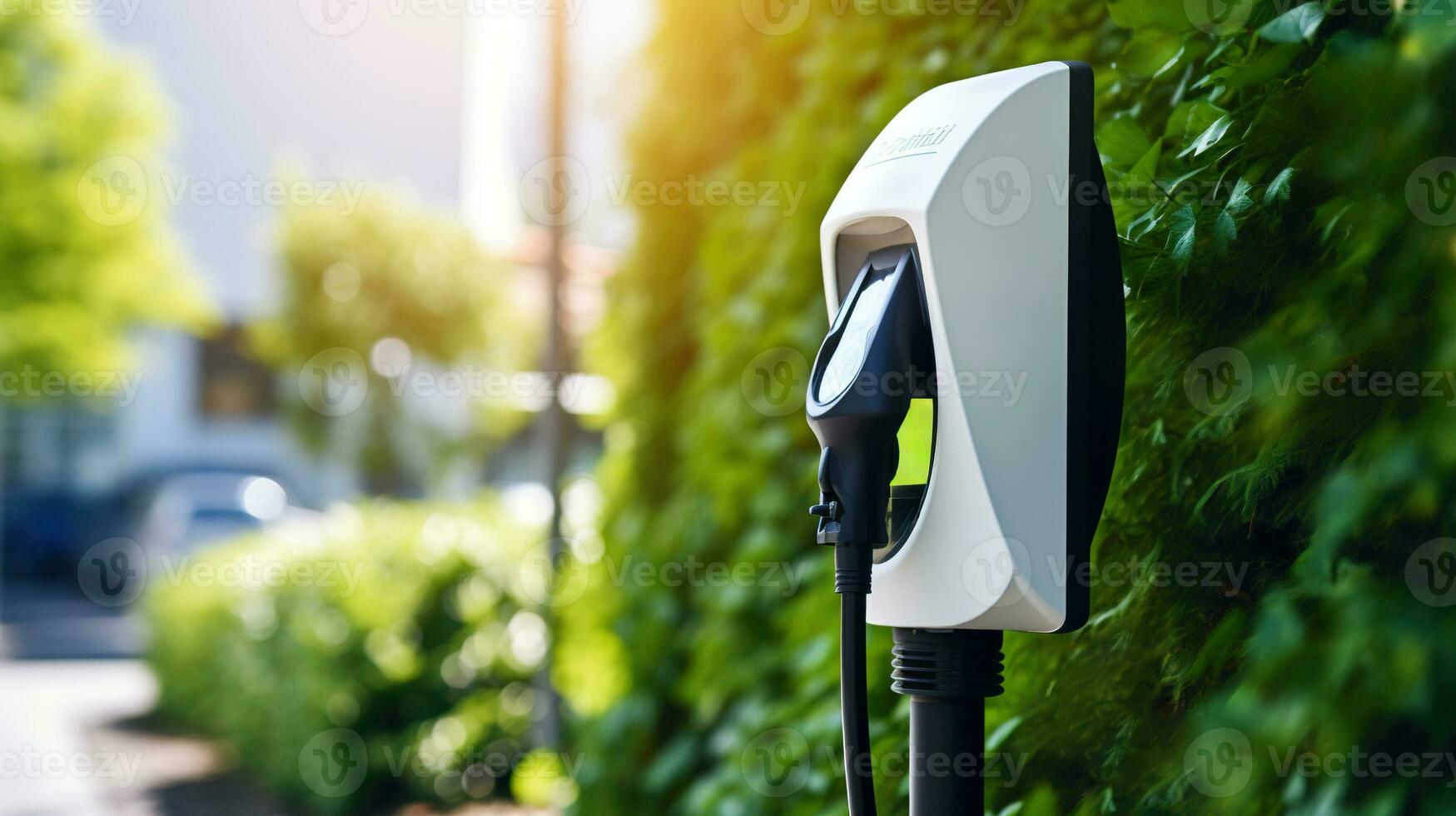 AI generated Generative AI, EV charging station, modern fast electric vehicle chargers, healthy environment concept photo