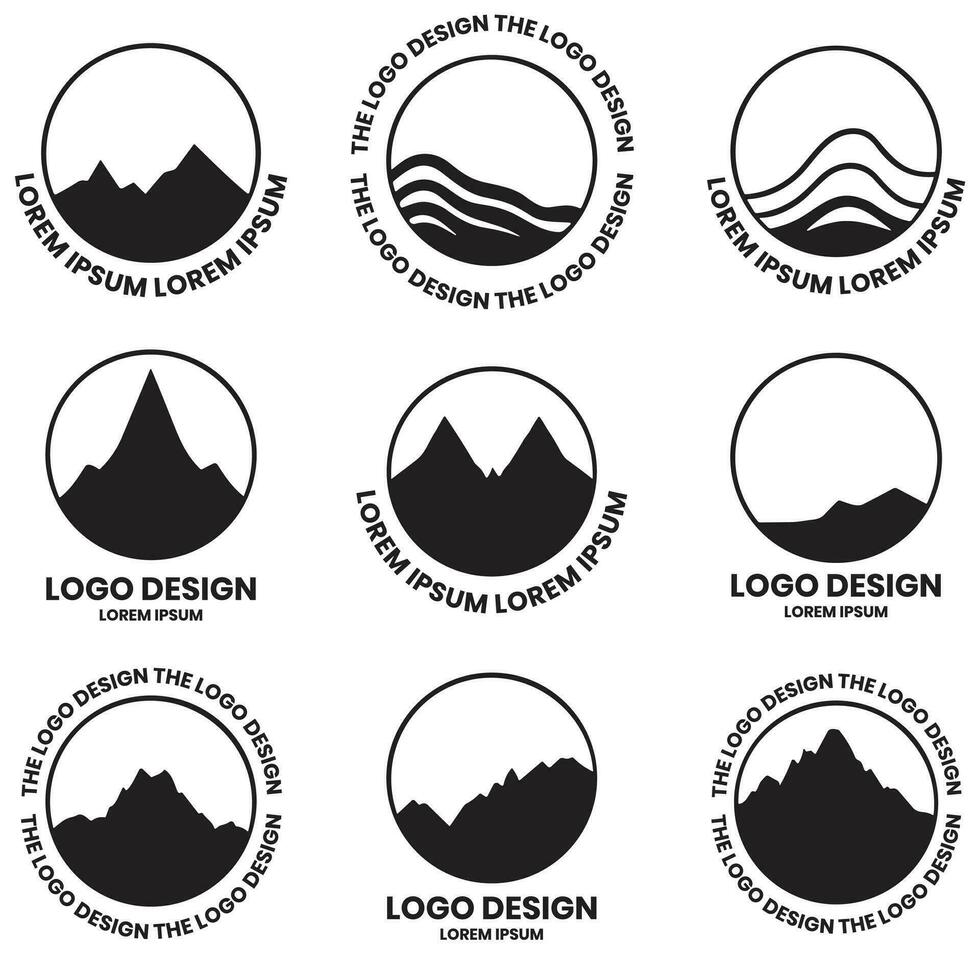 montaña logo en turismo concepto en mínimo estilo para decoración vector