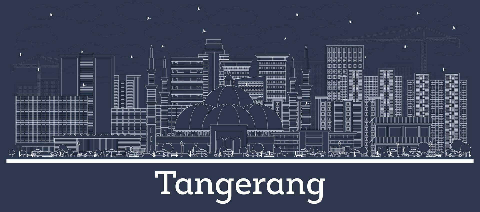 Outline Tangerang Indonesia city skyline with white buildings. Business travel and tourism concept with historic architecture. Tangerang cityscape with landmarks. vector