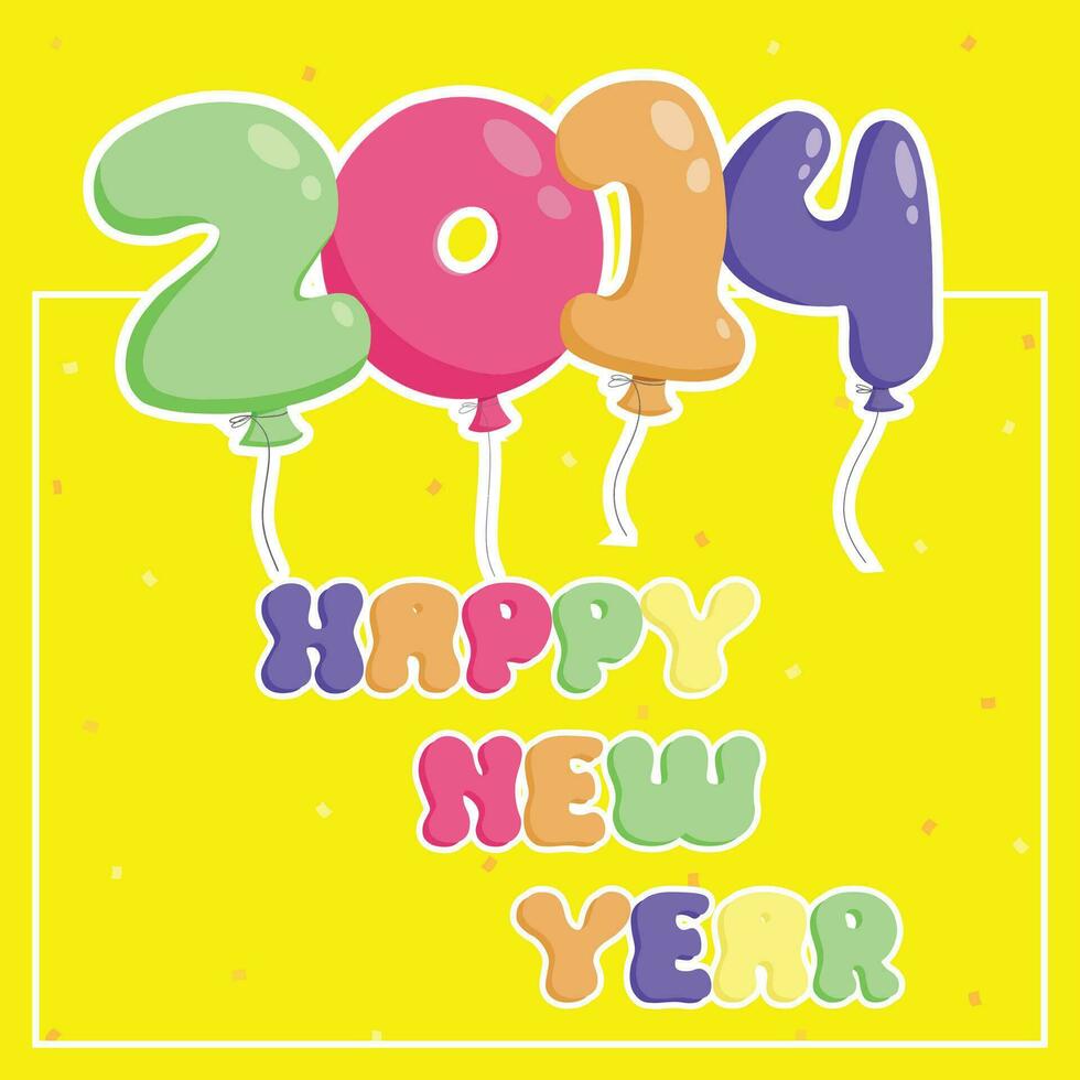 2014 Happy New Year Card curve balloon word party colorful vector design