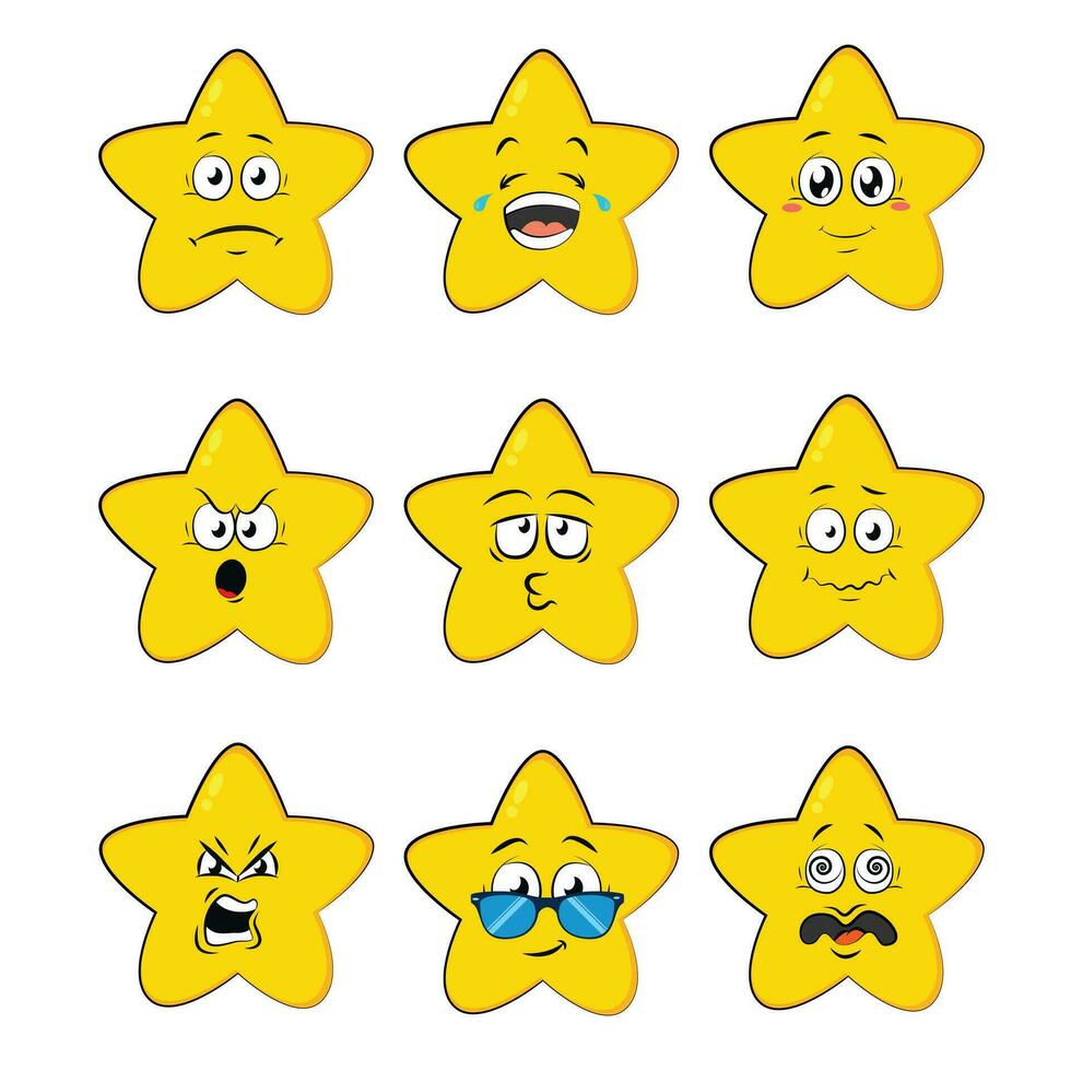 conjunto amarillo estrella cara emoción gracioso vector diseño