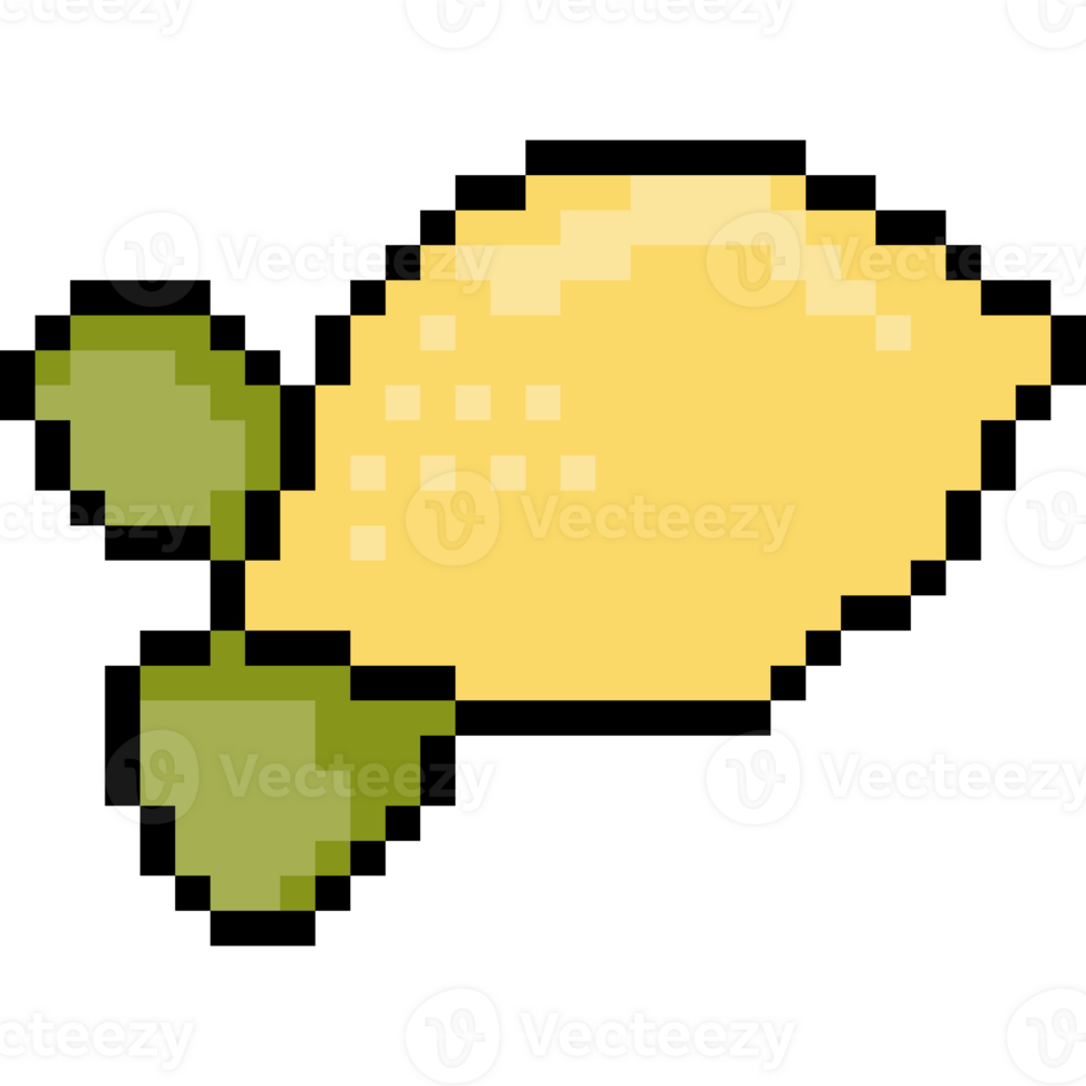 Pixel art lemon with leaves png