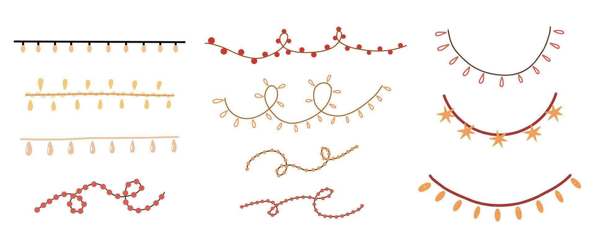 Christmas lights bulbs. Colorful christmas lights bulbs isolated on white background. Color garlands. Lights bulbs in simple trendy flat design. Christmas illustration doodle. Happy New Year vector