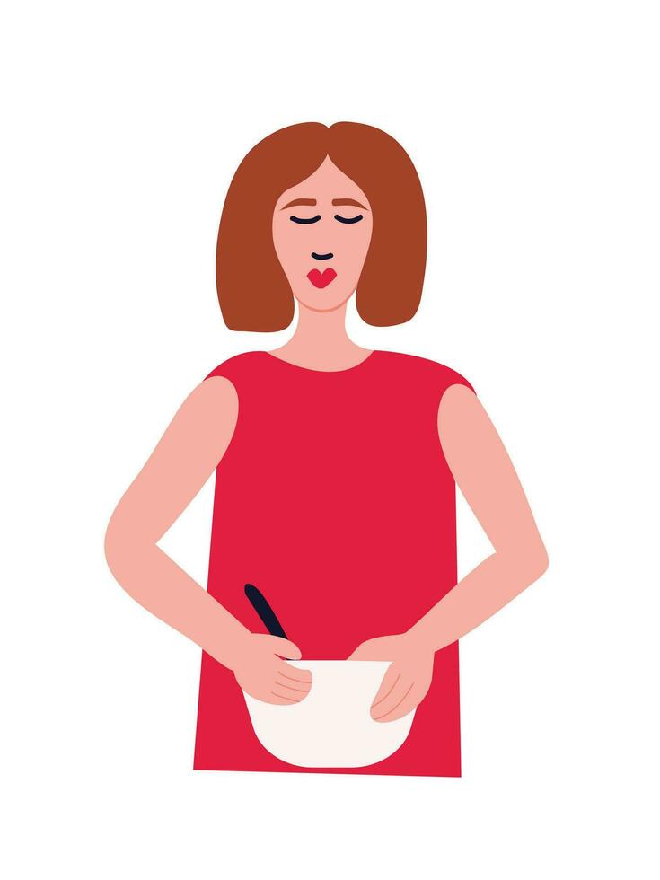 mujer haciendo panqueques. vector dibujos animados estilo ilustración. mujer Cocinando comida.