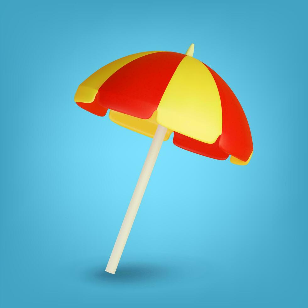 3d vector striped yellow and red umbrella. Illustration icon of sun umbrella for sunbathing on the beach.