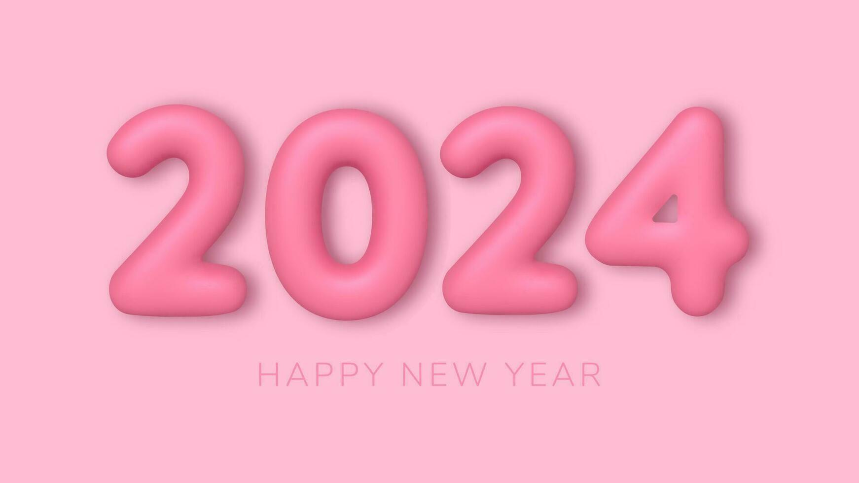 2024 numbers on pink background. 3d Happy  New Year background. Vector illustration
