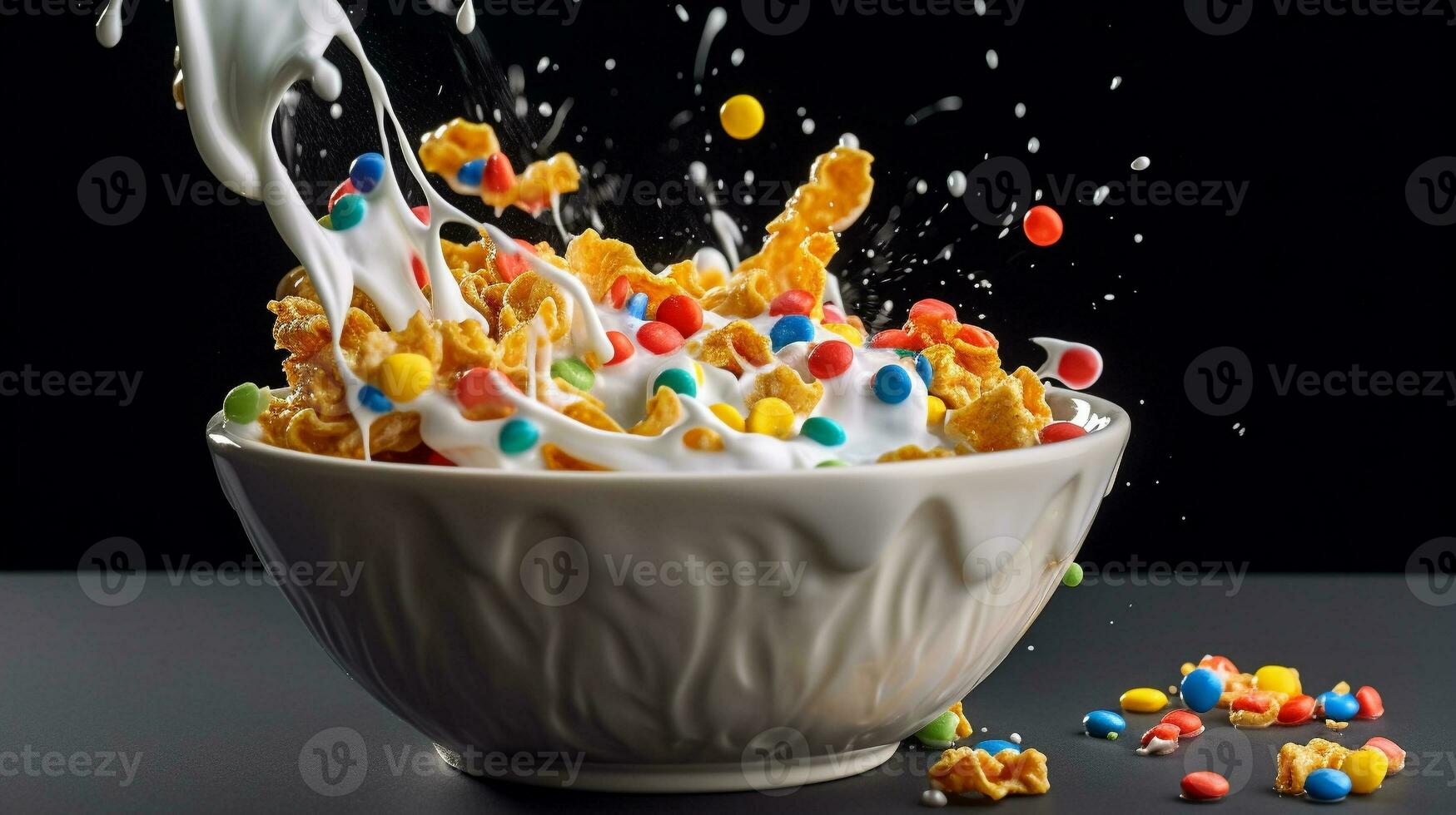 Cereals with milk, AI generative photo