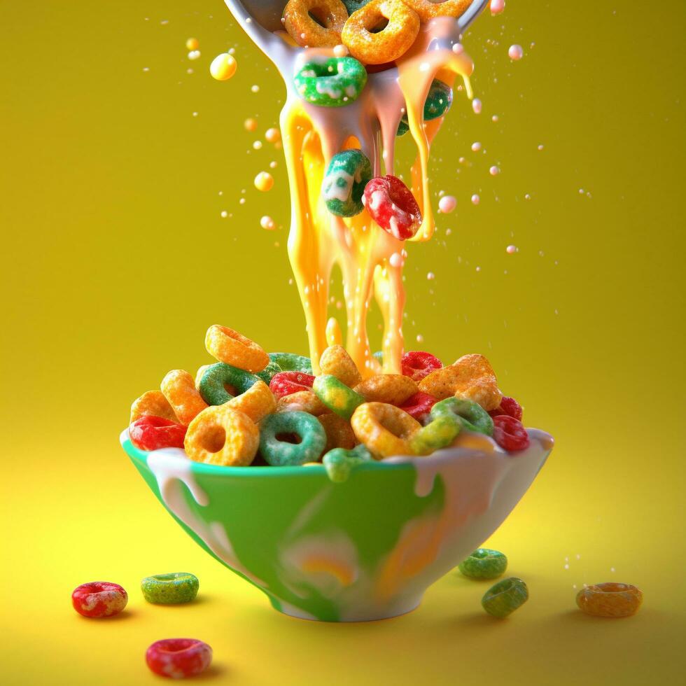 Cereals with milk, AI generative photo