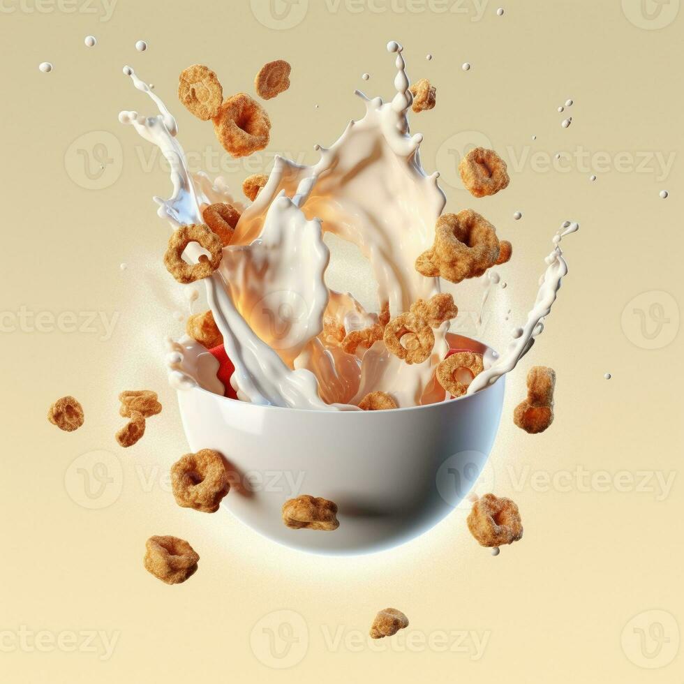 Cereals with milk, AI generative photo