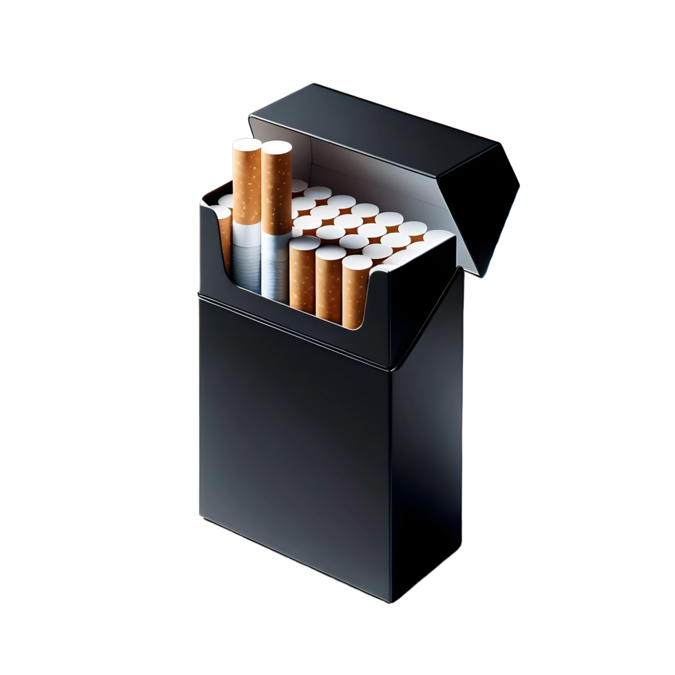 ai generado abrió negro blanco caja de cigarrillos aislado en transparente antecedentes png