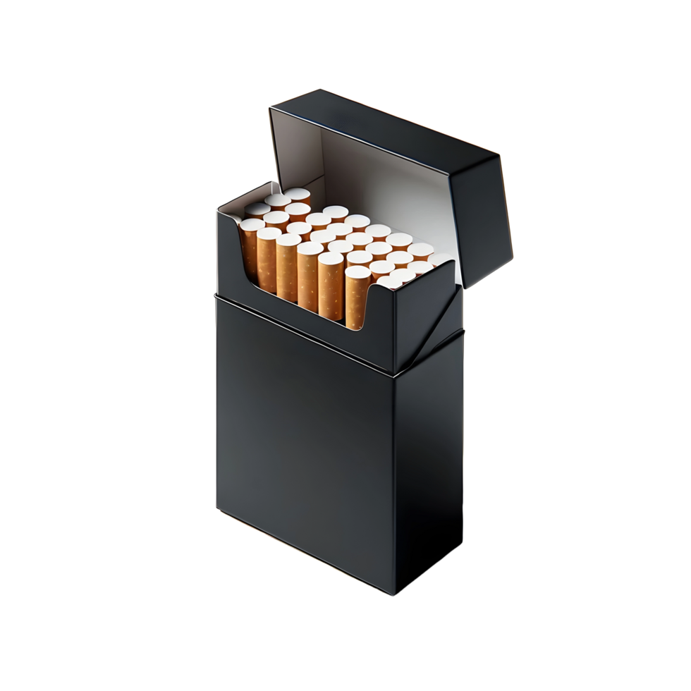 AI generated Opened black blank Box of cigarettes isolated on transparent background png