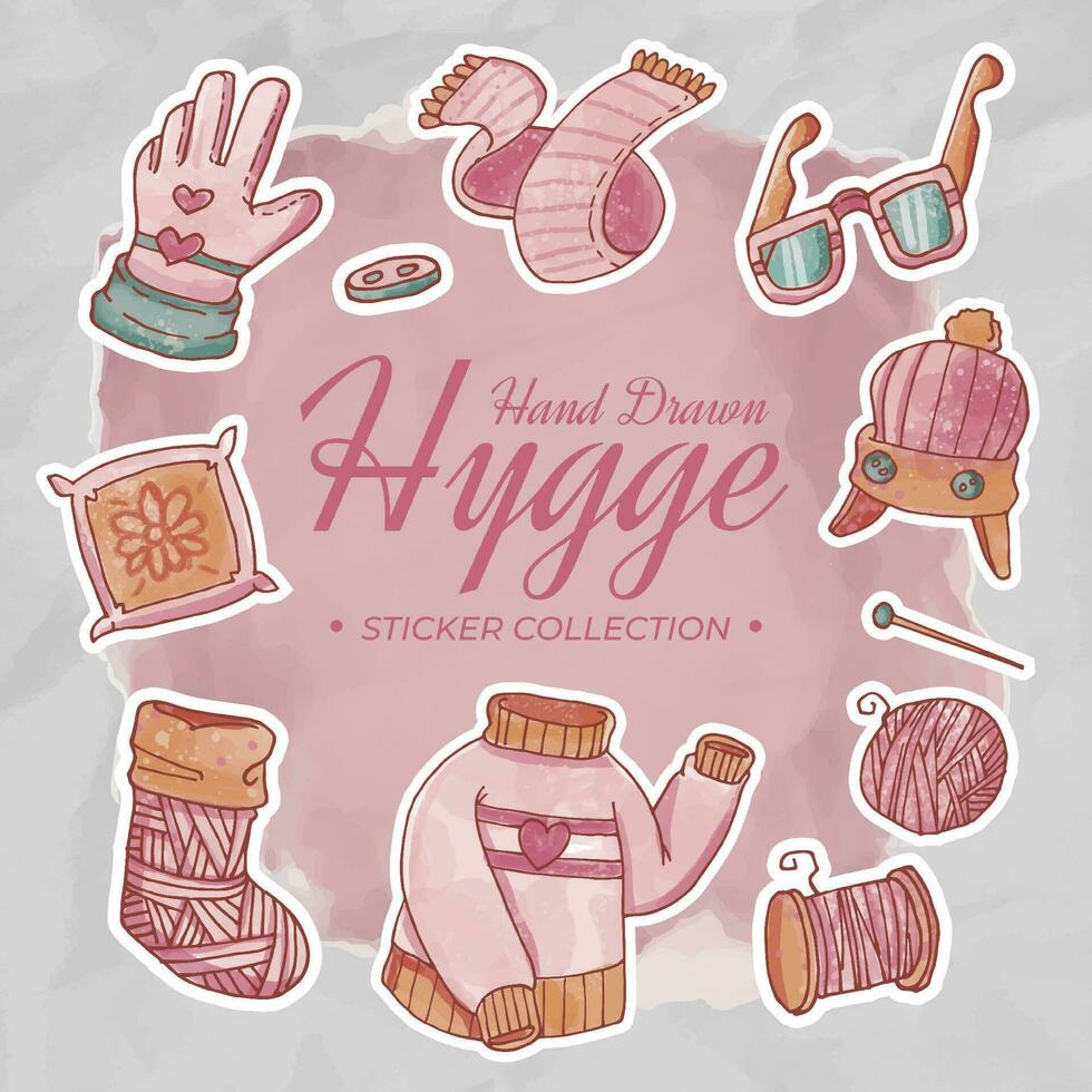 Hand Drawn Hygge Sticker Collection in Rose Pink Tones vector