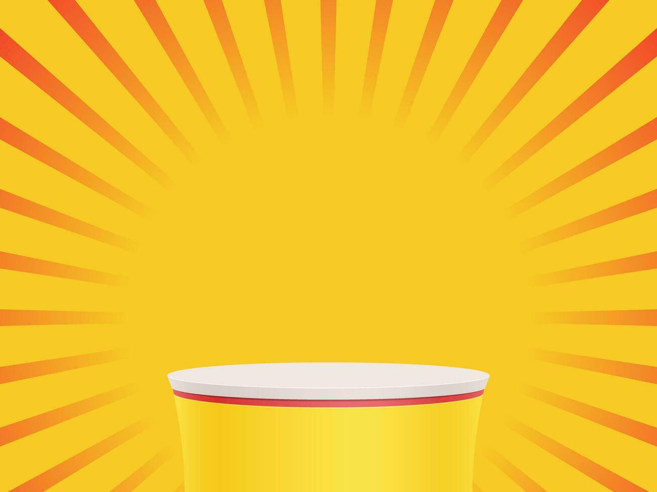 Yellow podium with red sun rays background design. Vector illustration