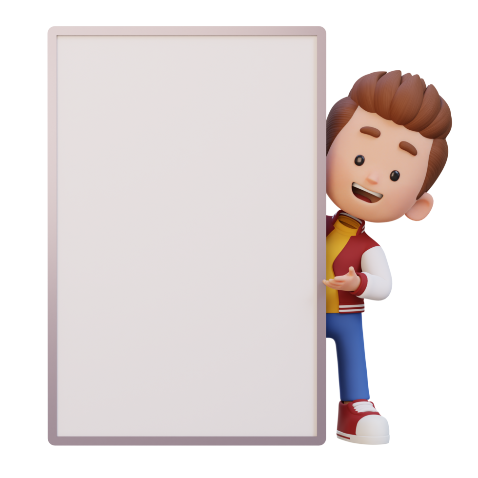 3D kid character holding a blank placard png