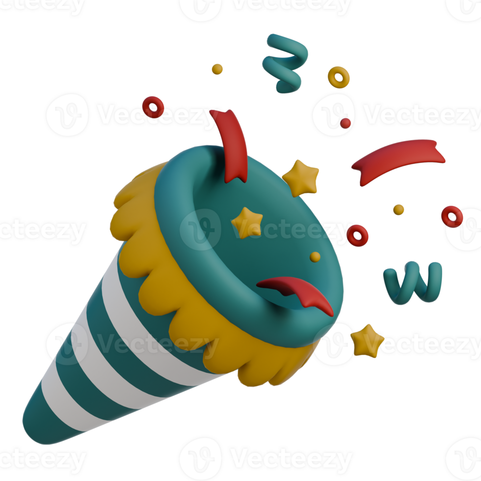 3D Icon of trumpet with confetti png