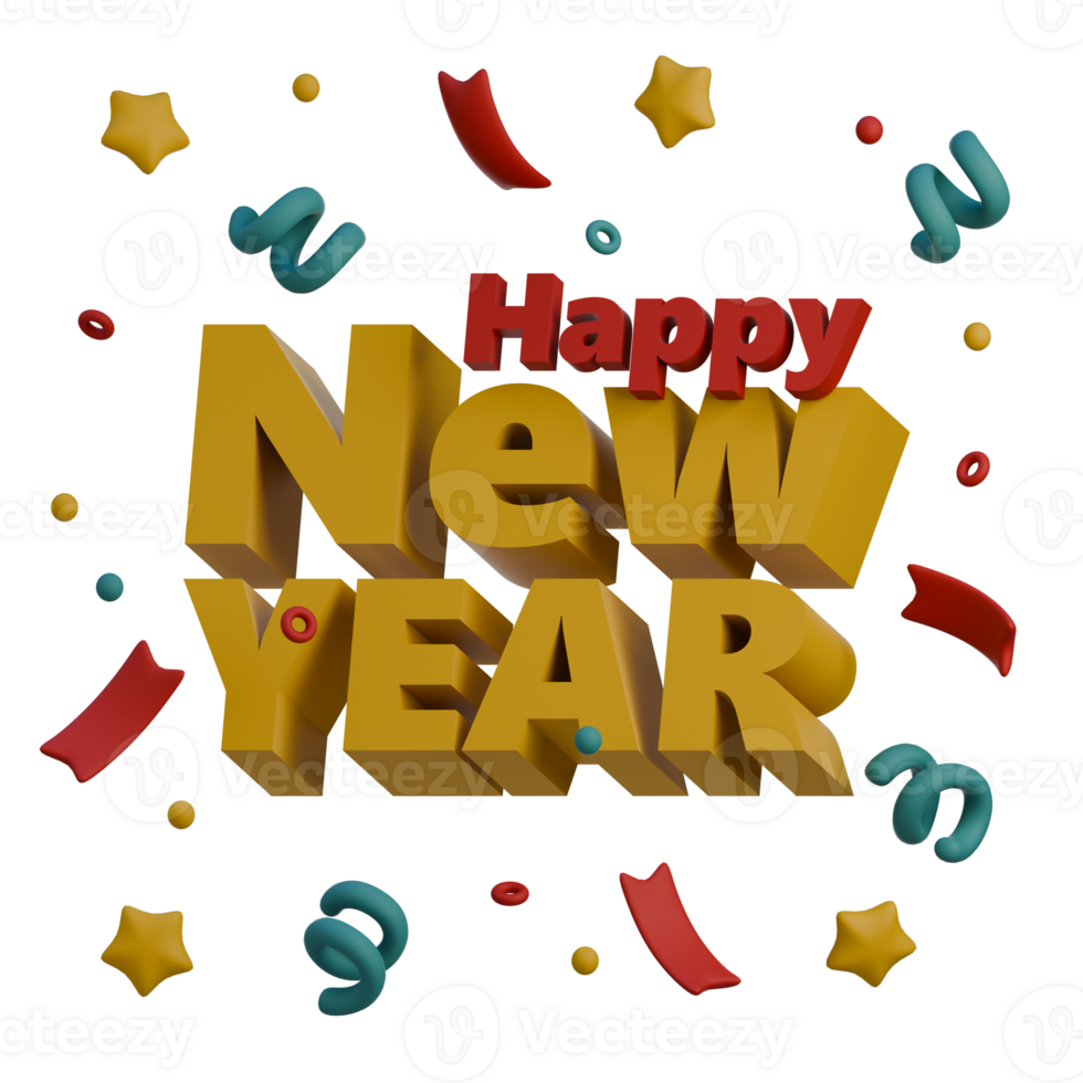 3D Icon of Happy ney year Text png